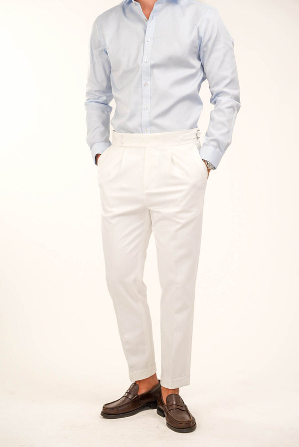 Regular Fit Højtaljet Bukser — Ivory
